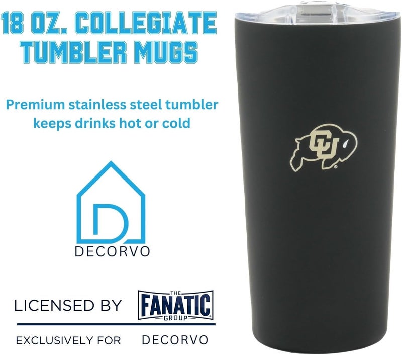 Decorvo Officially Licensed Collegiate Stainless Steel Tumbler - Double Walled Insulated Travel Tumbler with Slide Lid - 18 oz (Colorado) - Image 2